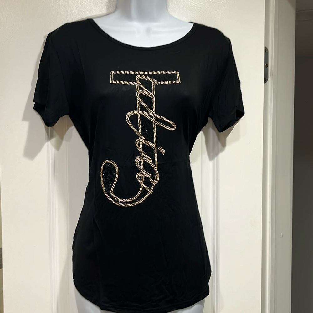 Women’s T Top (95% viscose 5% spandex) Style TS9275 Size-S/M Black & gold.